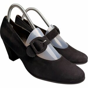 Arche Black Suede Mary Jane Heels Buckle Pumps EU 41 US 10 Made France